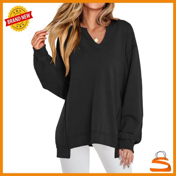 Oversized V-Neck Sweatshirt Long Sleeve Tunic Loose Pullover Top
